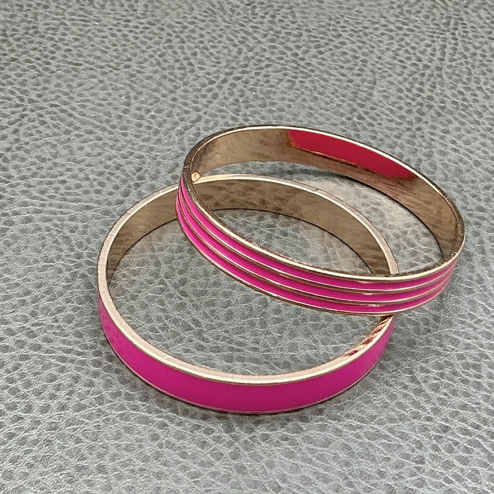 Oscar De‎ La Renta Bracelet Set Of 2 Pink Enamel Bangle Womens 7.5 In Jewelry